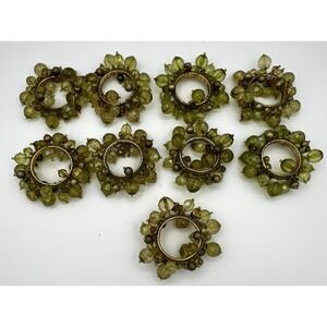 9 Bodrum Giselle Faceted Beaded Napkin Rings Lime Green on Gold